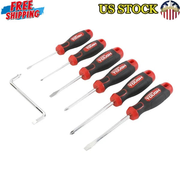 Heavy-Duty 7-Piece Steel Screwdriver Set Phillips Slotted W/ Offset Tool Durable