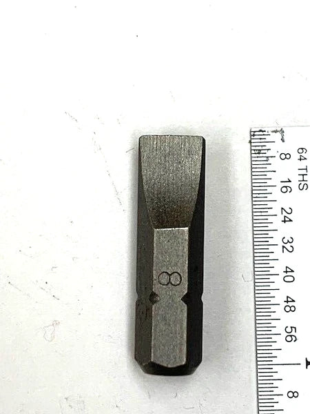 #8 FLAT INSERT BIT 1/4" HEX DRIVE SCREWDRIVER BIT 1" LONG 5 PIECES PER PACK