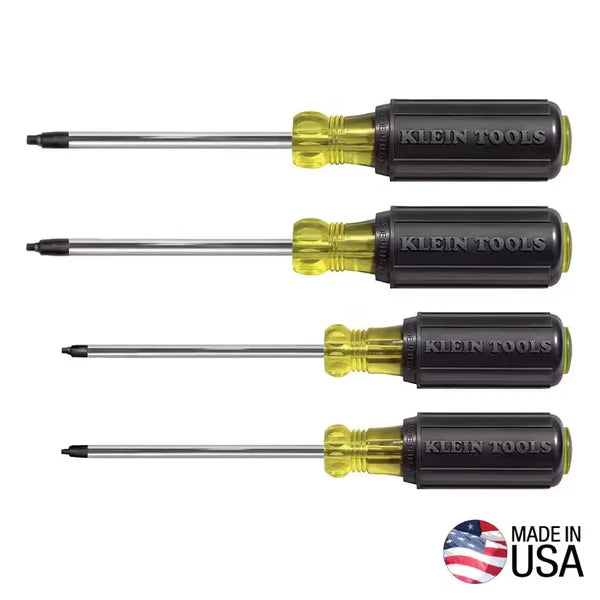 4-Piece Square Recess Screwdriver Set- Cushion Grip Handles
