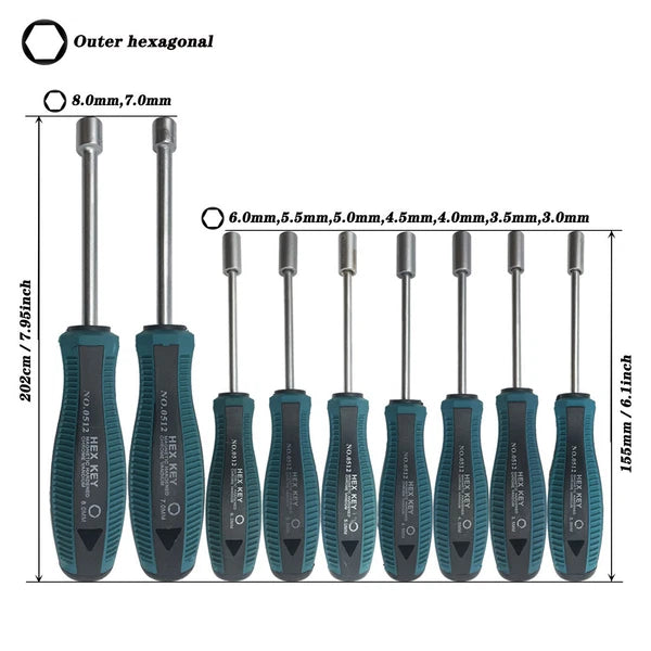 9pcs Screwdriver Set Steel Socket Hex Torque Wrench Multitool Handle PP+TPR