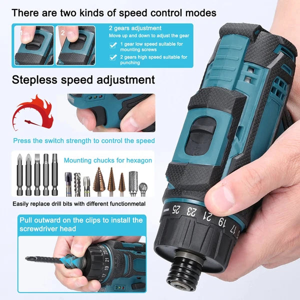 45/38Nm Screwdriver Torque Adjustable 2 Speed Control Modes Repairing Tool New