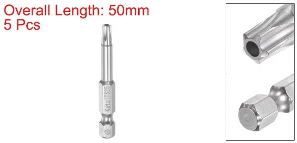 5pcs TS25 Magnetic Security Star 5 Point Screwdriver Bit 1/4" Hex Shank 2"