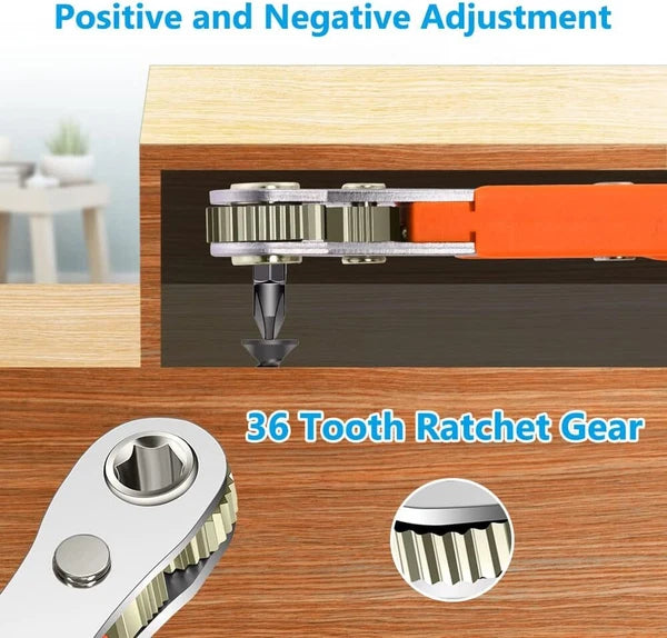 2 X Ratcheting Right Angle Screwdriver Hex Drive 90 Degree Offset+20pc Bits Set