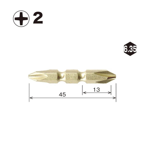 VESSEL Double End Gold Color Driver Bit Magnetic No.GM14 +1,+2,+3 45-200mm Japan