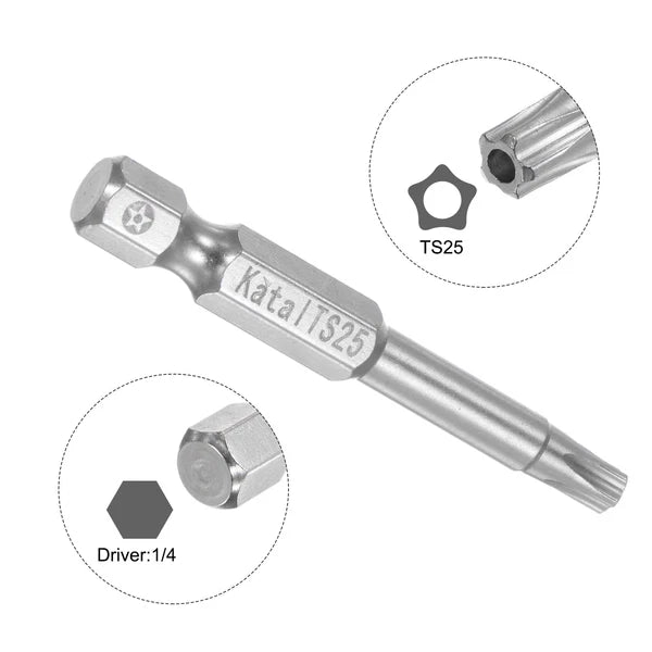 5pcs TS25 Magnetic Security Star 5 Point Screwdriver Bit 1/4" Hex Shank 2"