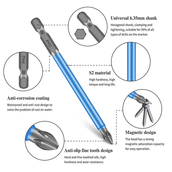 7/14X Magnetic screwdriver bit Bits set PH2 Anti-slip Hex Shank Screw Cross Head