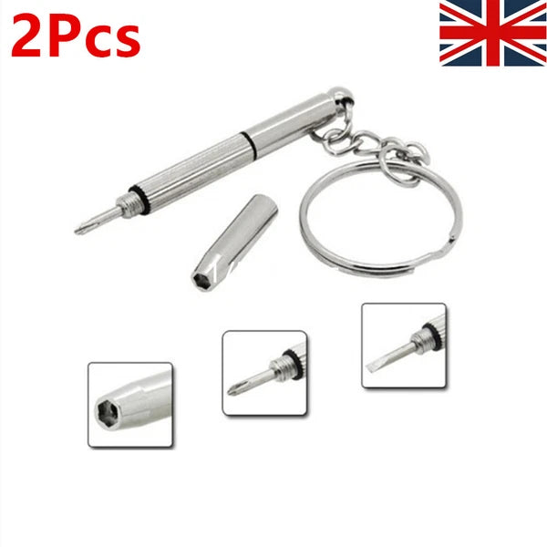 2X 3 In 1 Eyeglass Sunglass Watch Repair Screwdriver Set Keychain Mini Hand Tool