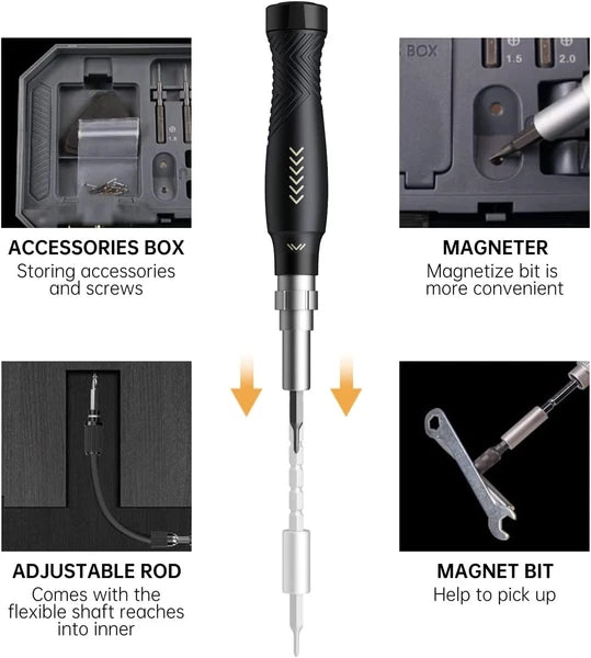 Versatile 164-Piece Screwdriver Kit with Adjustable Handle - For Professionals