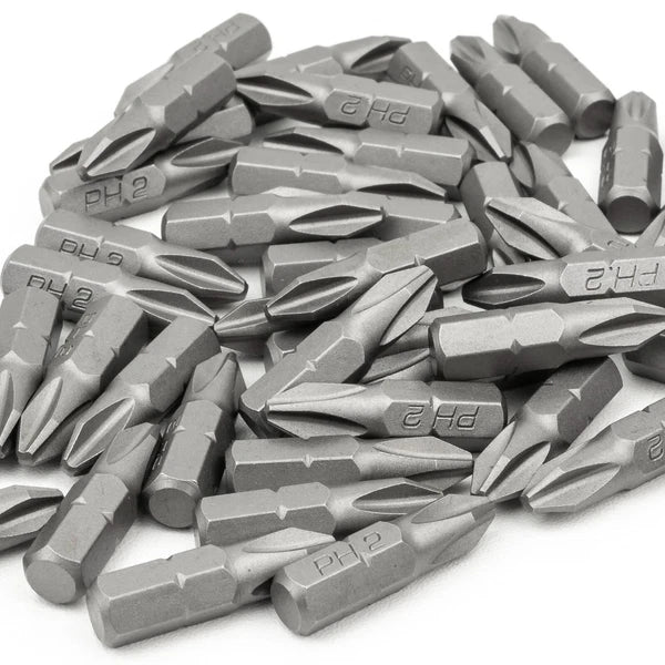 Phillips #2 PH2 Screwdriver Bits, 1 In Length, 1/4 Inch Shank, S2 Steel (50 PK)