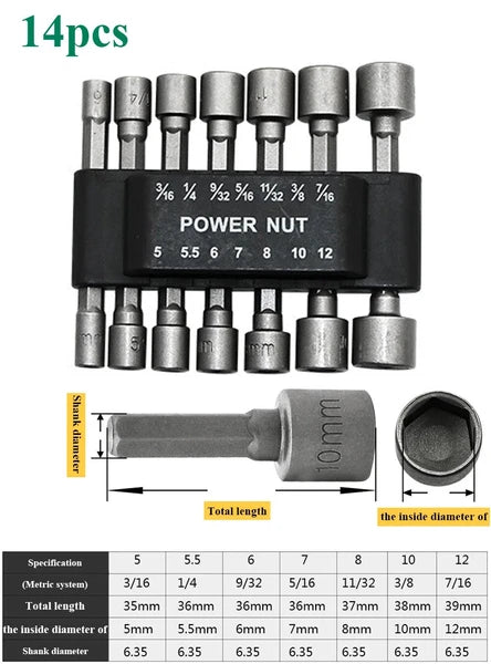 9pcs/set 5mm-13mm Hex Sockets Sleeve Nozzles Nut Driver Set Screwdriver Set Tool