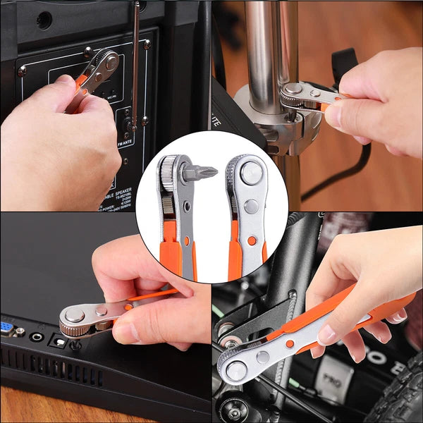 2 X Ratcheting Right Angle Screwdriver Hex Drive 90 Degree Offset+20pc Bits Set