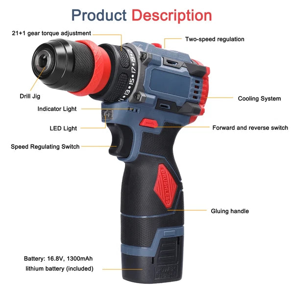 45/38Nm Screwdriver Torque Adjustable 2 Speed Control Modes Repairing Tool New