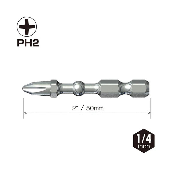 Vessel 2pc Phillips JIS Impact Ball Torsion Bit Set PH2 x 2'' Made In Japan