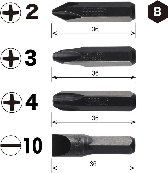 VESSEL Impact Screwdriver Bits Heavy Duty 4 Pcs JIS Set BS2500