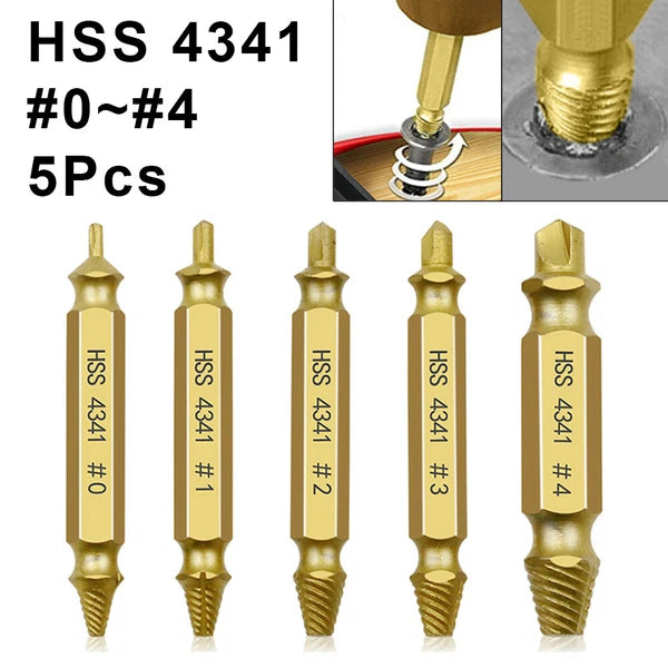 5pcs Double-Sided Screw Extractor Set Stripped Screw Remover Drill Bits Kit