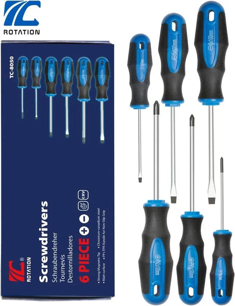 ROTATION 6PCS Magnetic Tip Screwdriver Set, 3 Phillips and 6pc_black Tip_matt
