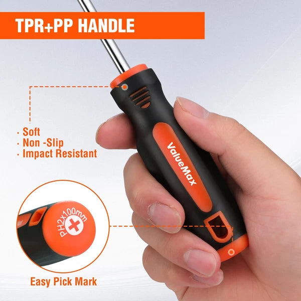 ValueMax 6-Piece Magnetic Screwdriver Set 3 Phillips and 3 Flat Tip Screwdrivers