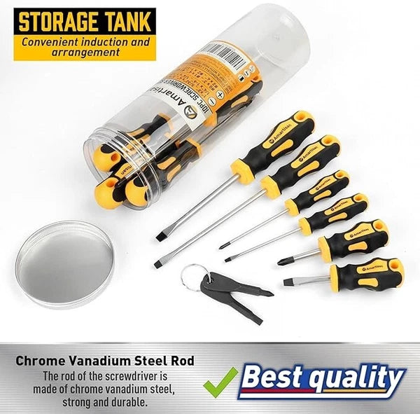 Amartisan 10-Piece Magnetic Screwdrivers Set, 5 Phillips and 5 Slotted Tips