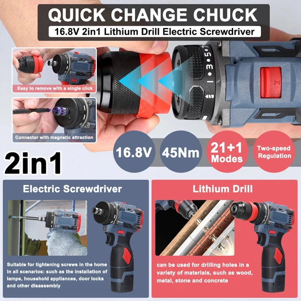 45/38Nm Screwdriver Torque Adjustable 2 Speed Control Modes Repairing Tool New