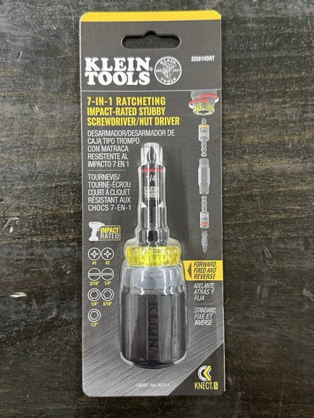 Klein Tools 32561HDRT Ratcheting 7-In-1 Impact Rated Stubby Screwdriver