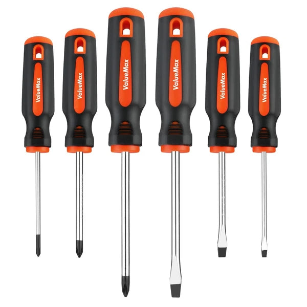 ValueMax 6-Piece Magnetic Screwdriver Set 3 Phillips and 3 Flat Tip Screwdrivers
