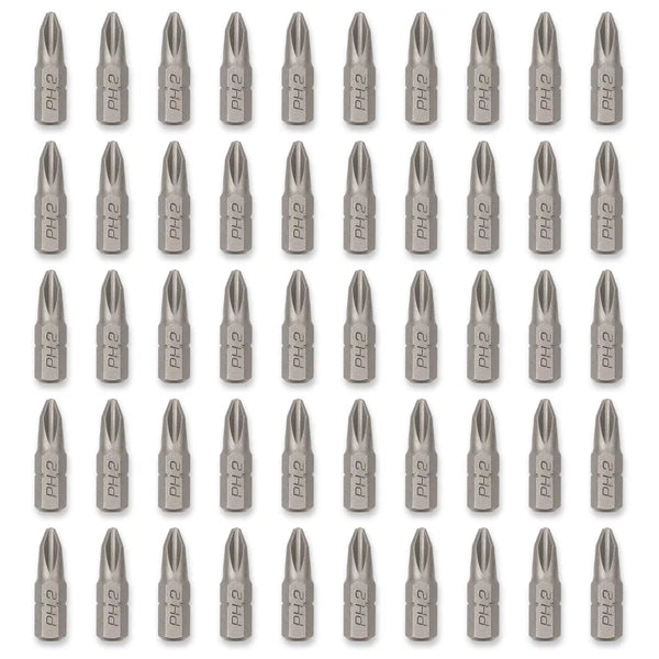 Phillips #2 PH2 Screwdriver Bits, 1 In Length, 1/4 Inch Shank, S2 Steel (50 PK)